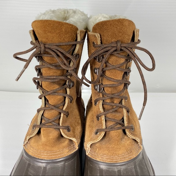 Vintage Eddie Bauer Fiberglass Shank Wool Lined Duck Boots Tan Mens 8 Womens 8.5 - Picture 6 of 14